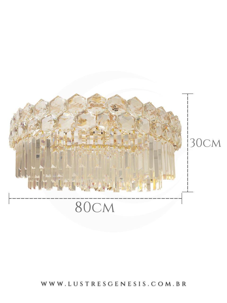 Plafon de Cristal Quebec Dourado para Sala de Estar, Sala de TV, Escritórios, Quartos e Suites Master